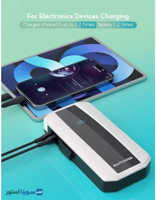 نمای کناری پاوربانک و جامپ استارتر خودرو RavPower RP-PB1225