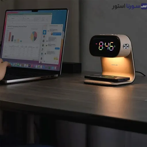 شارژر بی سیم 15 وات ساعت رومیزی گرین لاین