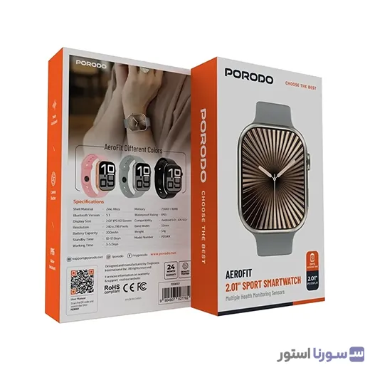 صفحه نمایش 2.01 اینچی IPS ساعت Porodo AEROFIT